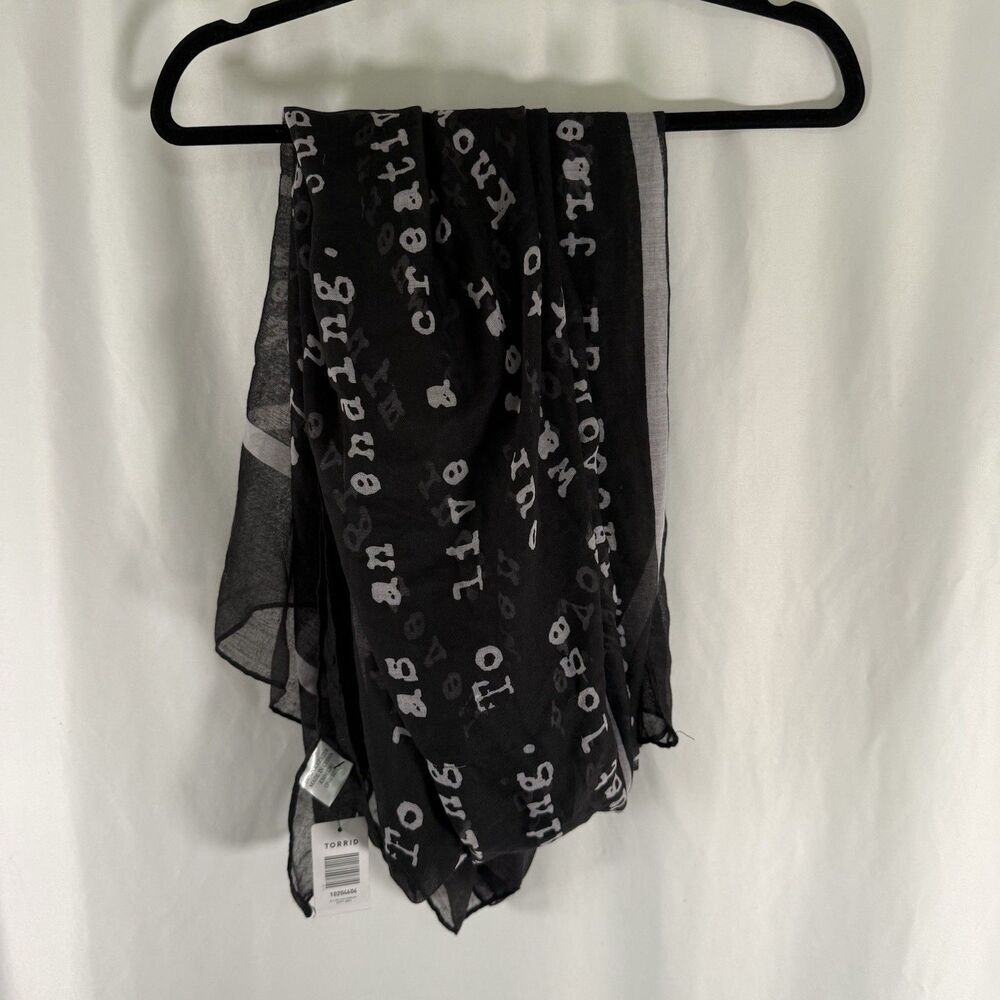 New Torrid Black Oblong Verbiage Lightweight Scarf